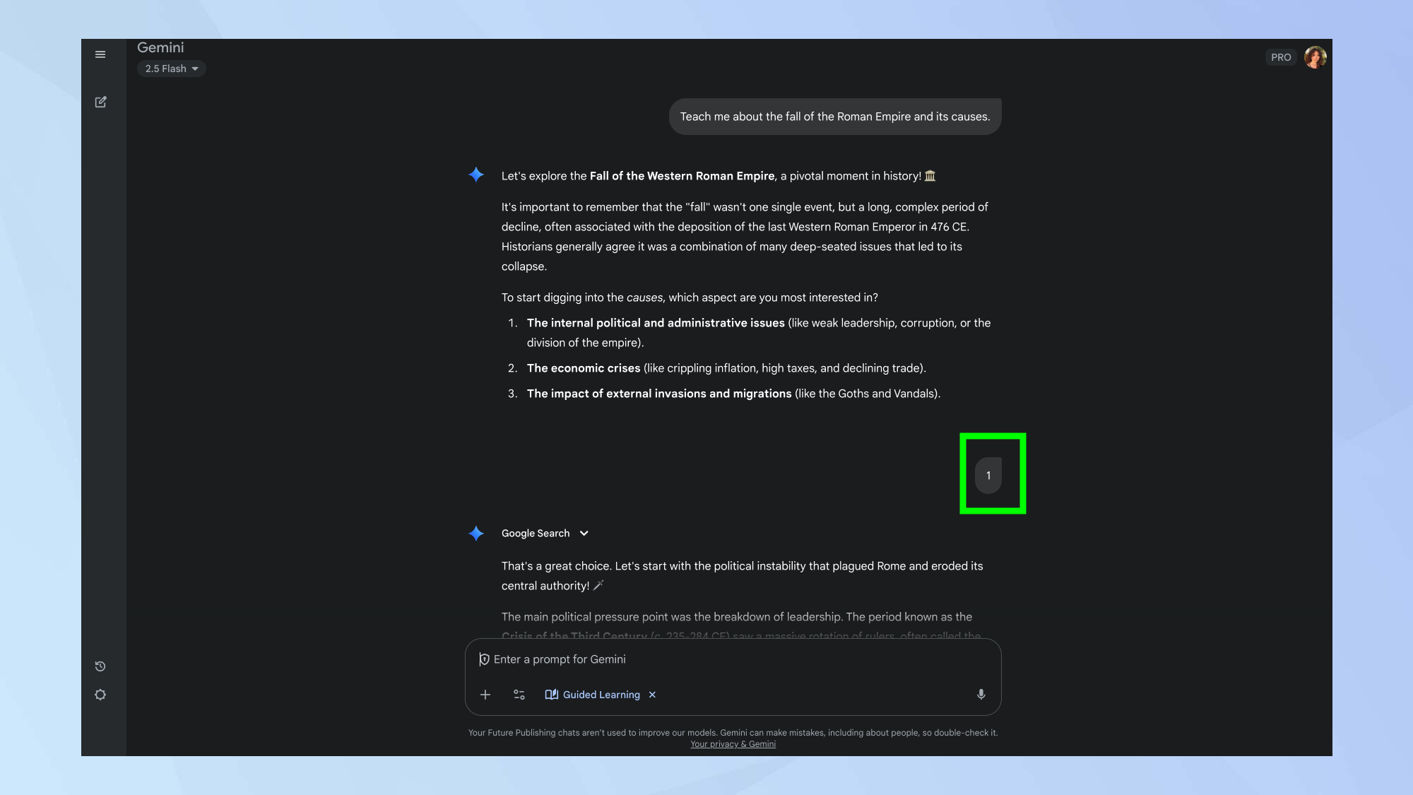 Gemini Guided Learning output
