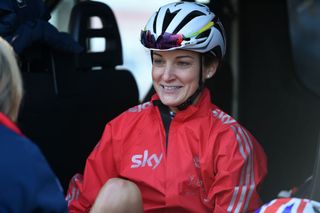 Lizzie Armiststead at the start of the Women's Tour de Yorkshire 2016