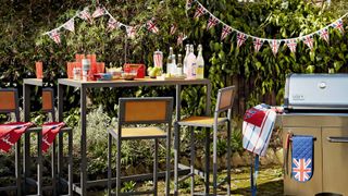 jubilee decorations dressing a garden bar for serving party refreshments