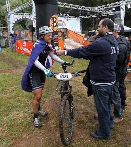 An exhausted Jess Douglas after her win