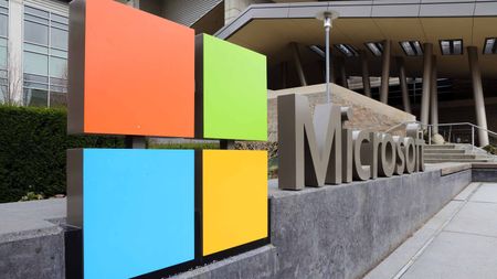 Microsoft sign and logo outside of Seattle headquarters