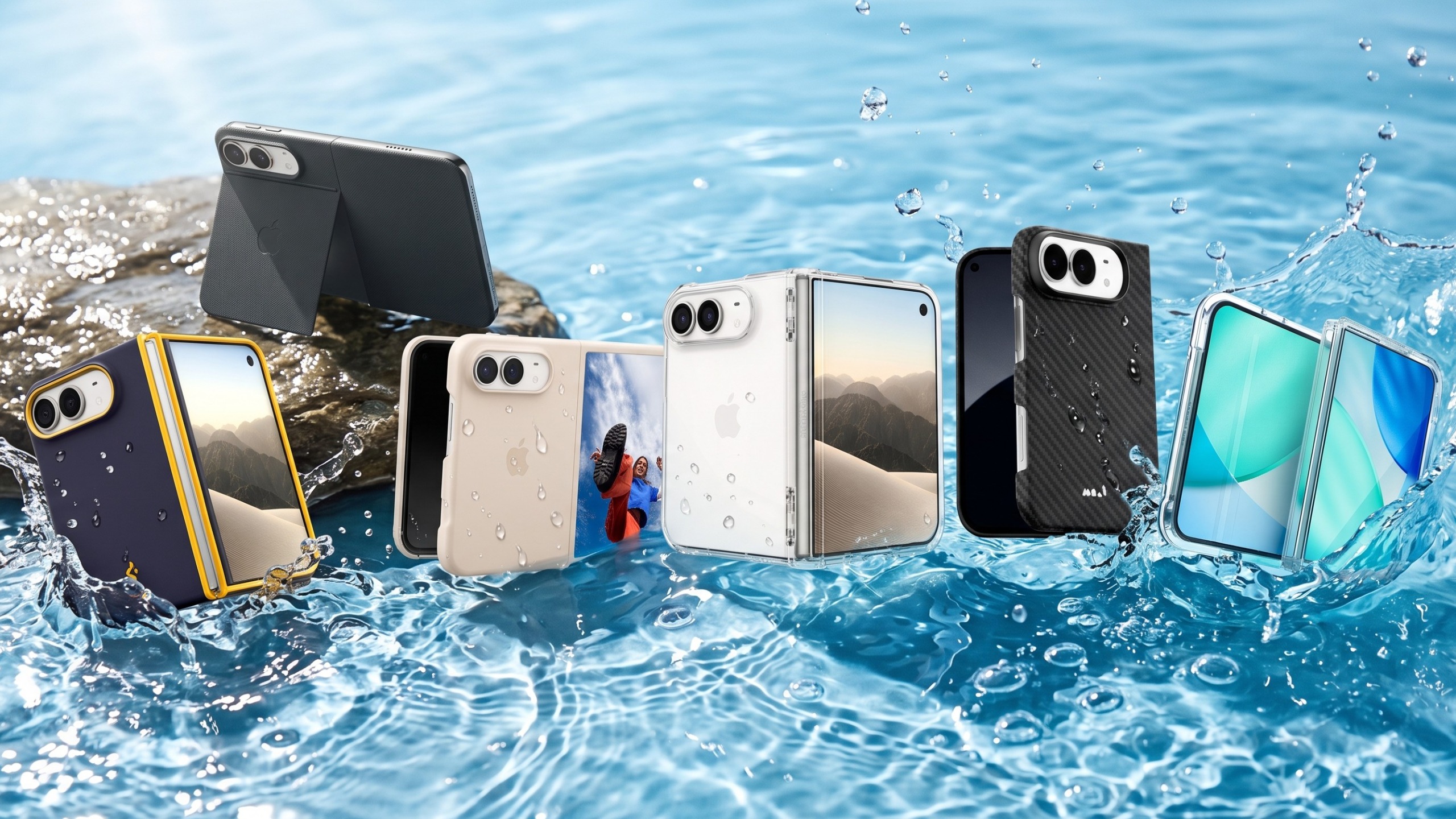 Selection of iPhone duo phone cases in water