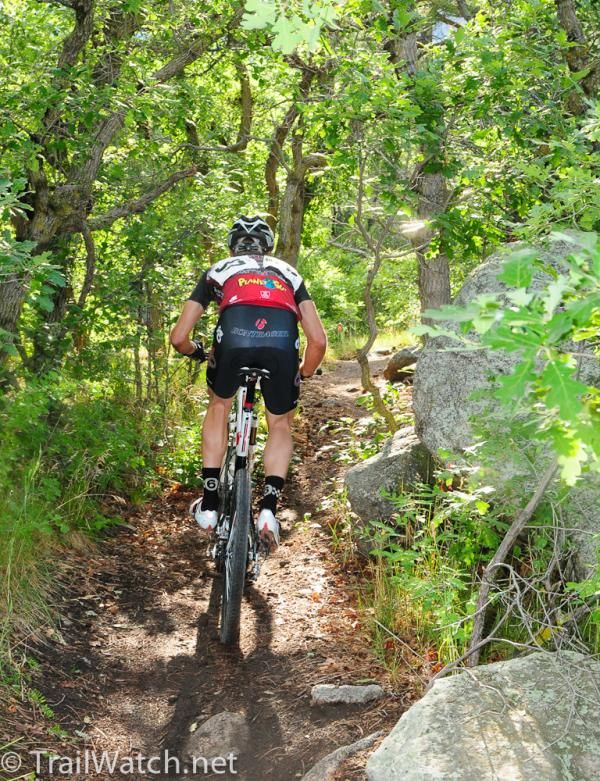 A rider enjoys some shade on Medicine Wheel Trail.