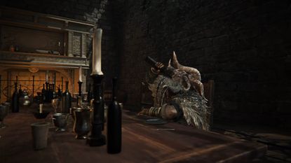 Elden Ring Nightreign's Raider character drinks a bottle of alcohol alone
