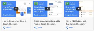 Tiles showing how to do things in Google Classroom