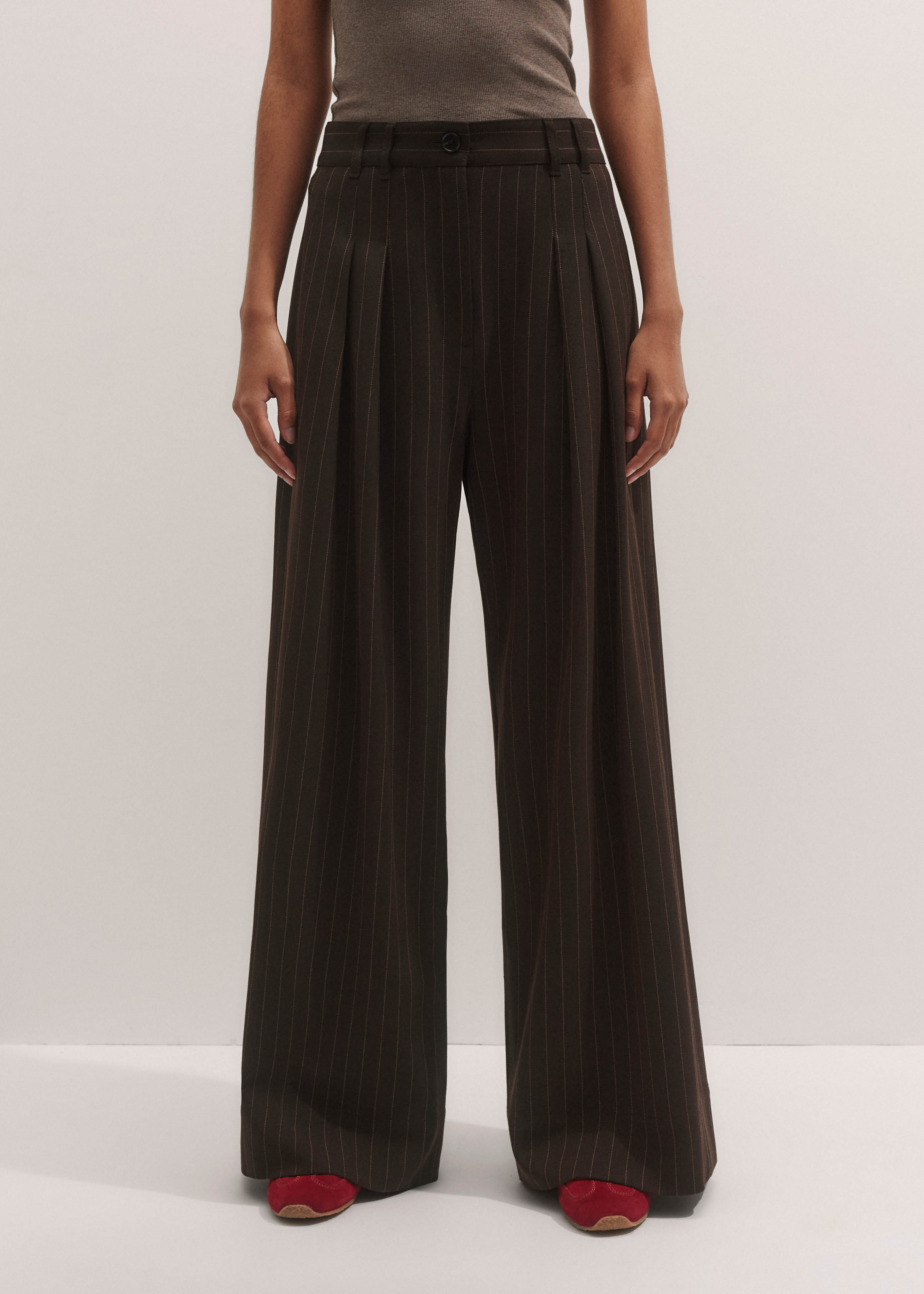 Pinstripe Wide-Leg Trouser