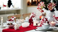 Red and white themed Christmas table