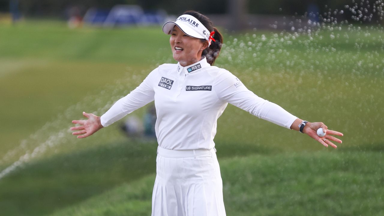 Jin Young Ko sprayed with champagne after winning Founders Cup