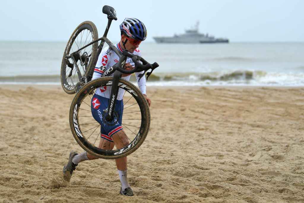 Tom Pidcock competing at 2021 UCI Cyclo-Cross World Championships in Oostende