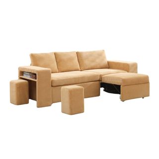 JUSTLET Sectional Sofa with Built-in Bookshelves and Stools