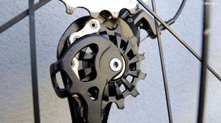 The upper jockey wheels of both derailleurs have 12 tall teeth for improved chain retention and efficiency