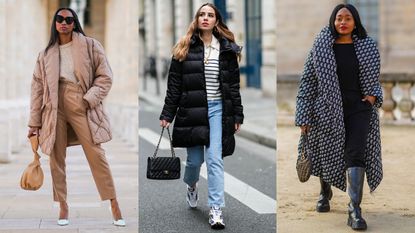 street style models wearing puffer jacket outfits