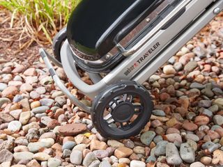 Weber Traveler portable barbecue review, detail shot of the wheels