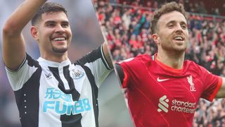 Bruno Guimaraes of Newcastle United and Diogo Jota of Liverpool could both feature in the Newcastle vs Liverpool live stream