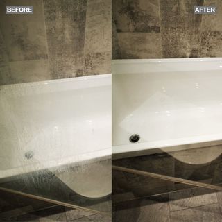 before and after white sink and metal rod