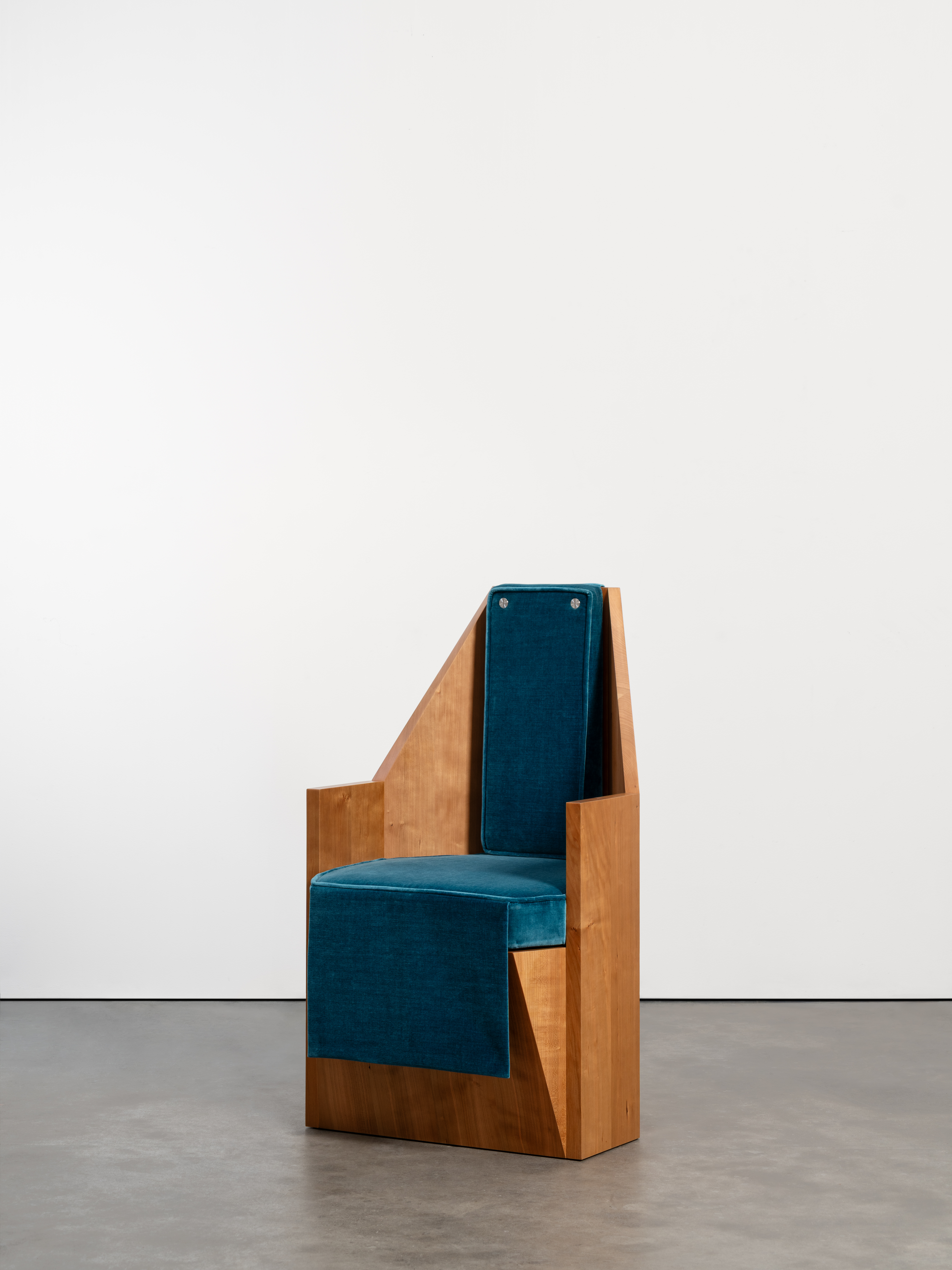 Formafantasma chair in blue velvet and wood