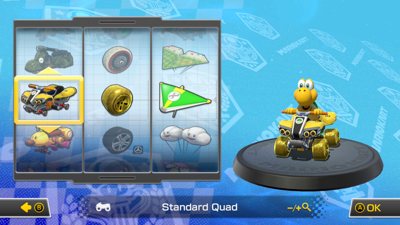 Kart customization screen in Mario Kart 8 Deluxe
