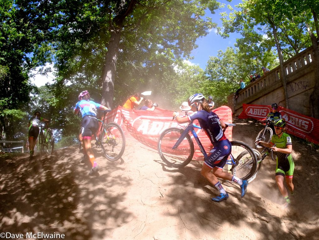 Caroline Mani (Raleigh Clement) fighting her way to the front during lap one.