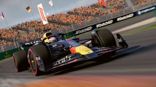 An F1 race car speeds through the Dutch GP in Codemasters' F1 25