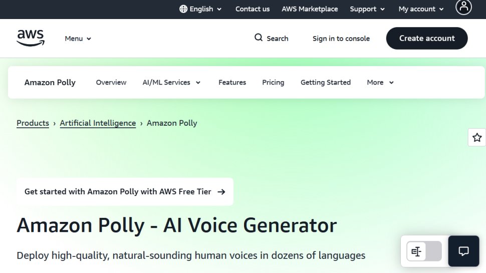 Amazon Polly website screenshot (February 2026).