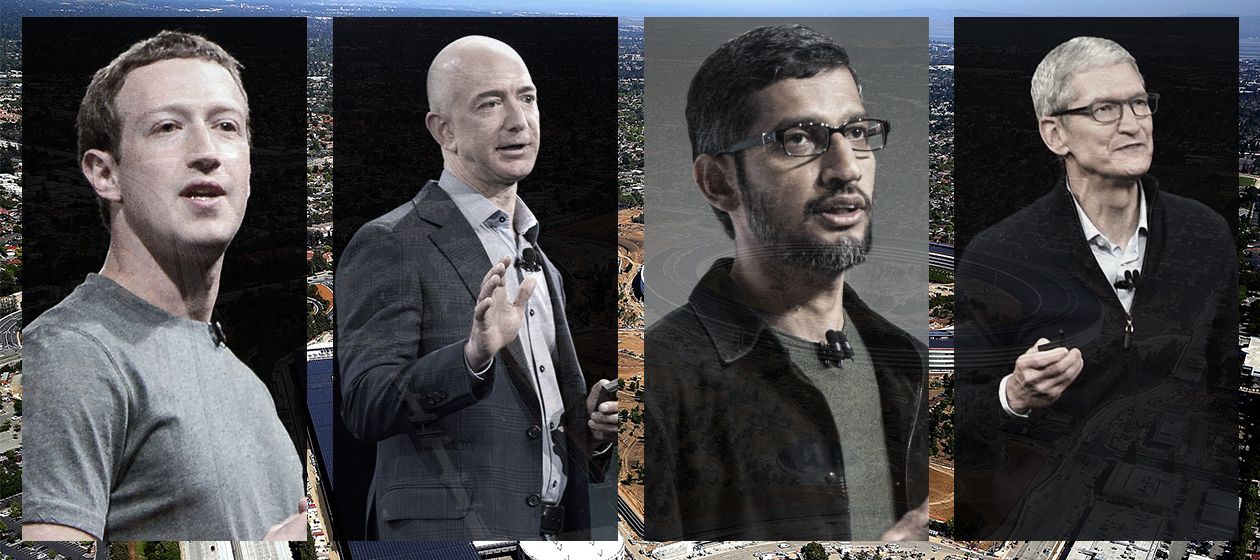 Mark Zuckerberg, Jeff Bezos, Sundar Pichai, and Tim Cook.