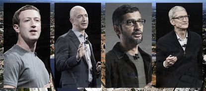 Mark Zuckerberg, Jeff Bezos, Sundar Pichai, and Tim Cook.