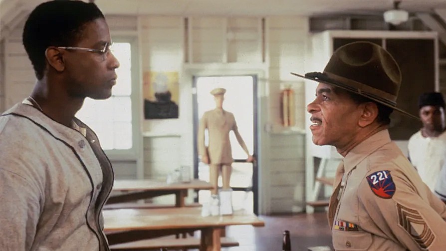 (L-R) Denzel Washington and Adolph Caesar in "A Soldier's Story" (1984)