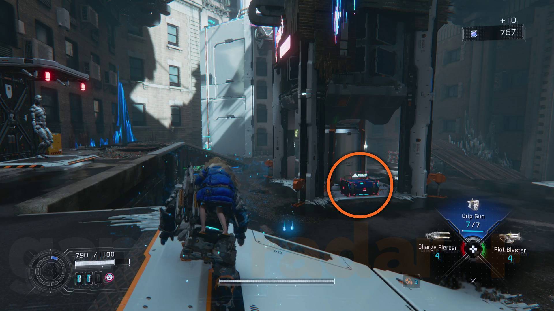 Pragmata Mass Production Array collectibles Side Alley mod box next to tower