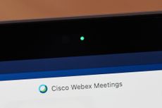 The Cisco Webex as seen on a computer display with the webcam light activated