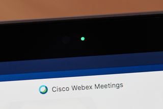 The Cisco Webex as seen on a computer display with the webcam light activated