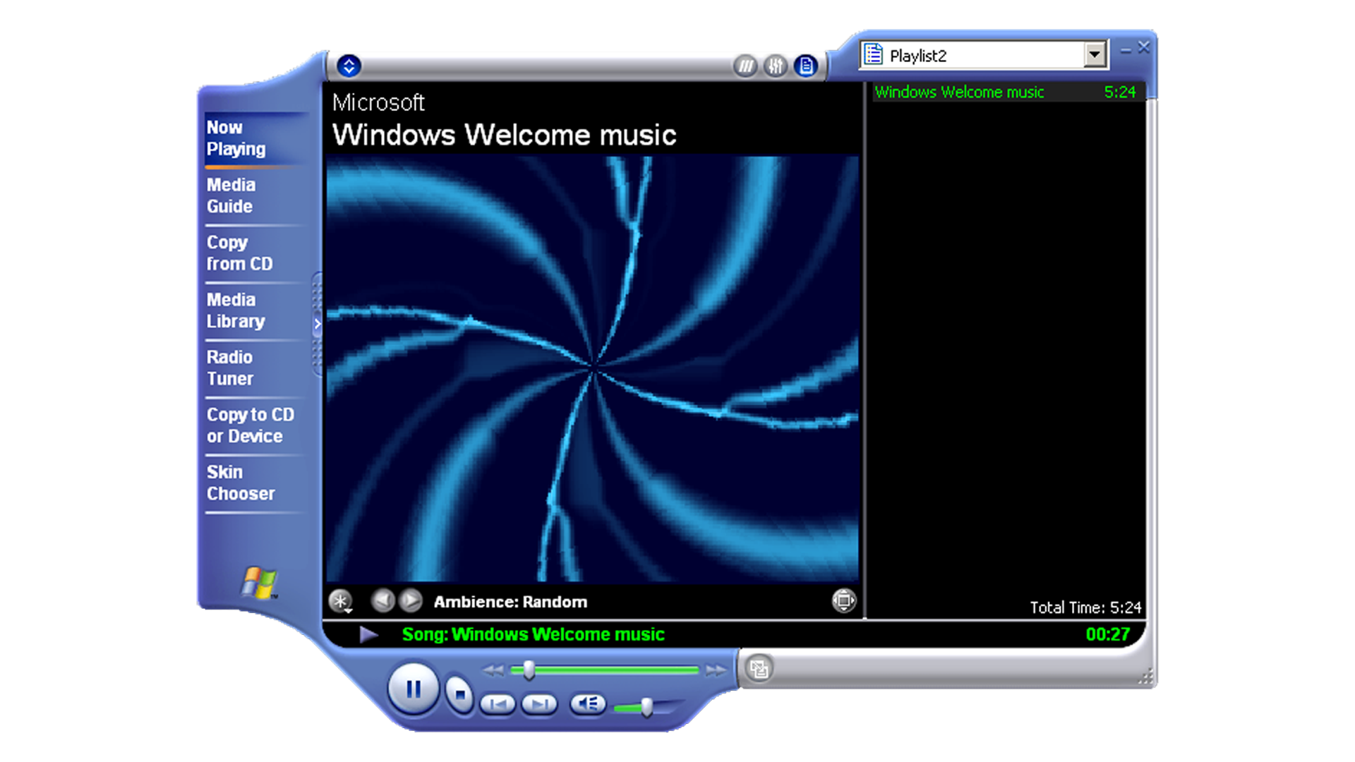 Windows Media Player 8 di Windows XP