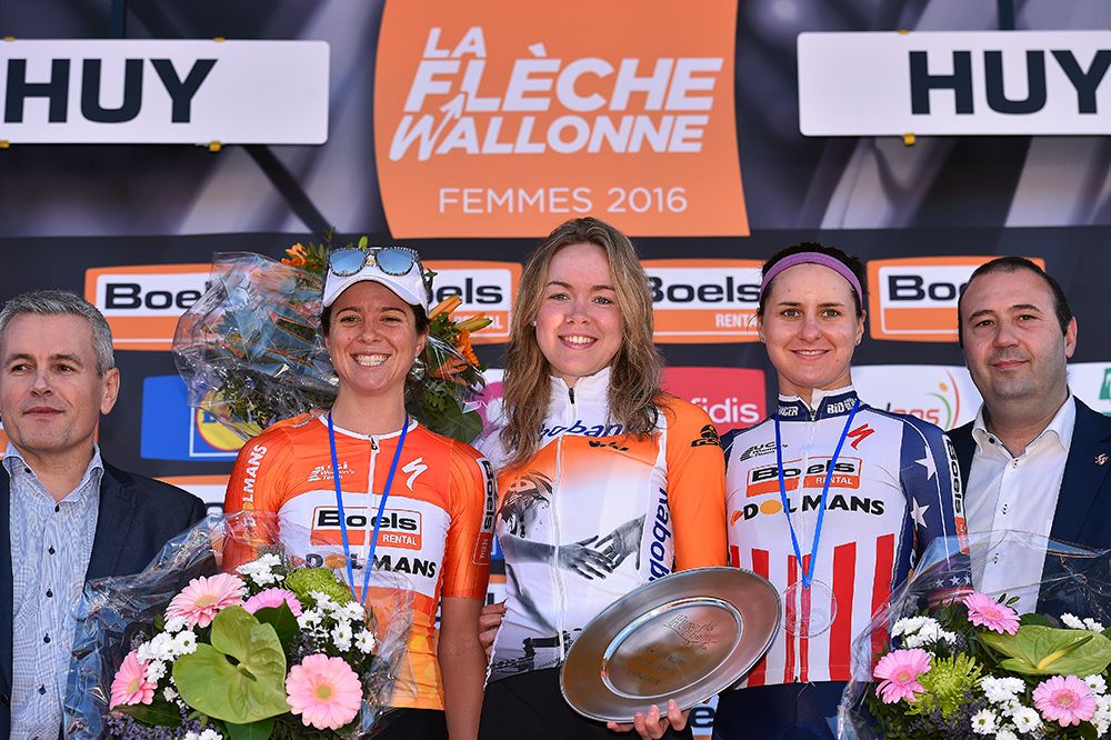 Evelyn Stevens, Anna van der Breggen and Megan Guarnier made up the 2016 Fleche Wallonne podium