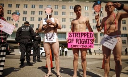 Code Pink for Peace demonstrators protest Monday the allegedly abusive and prolonged detention of Pfc. Bradley Manning.