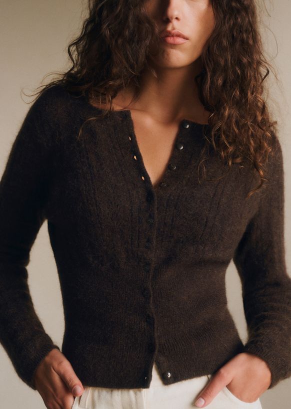 L&amp;eacute;onor Cardigan - Dark Brown - Pink Creation - Merino Wool - S&amp;eacute;zane
