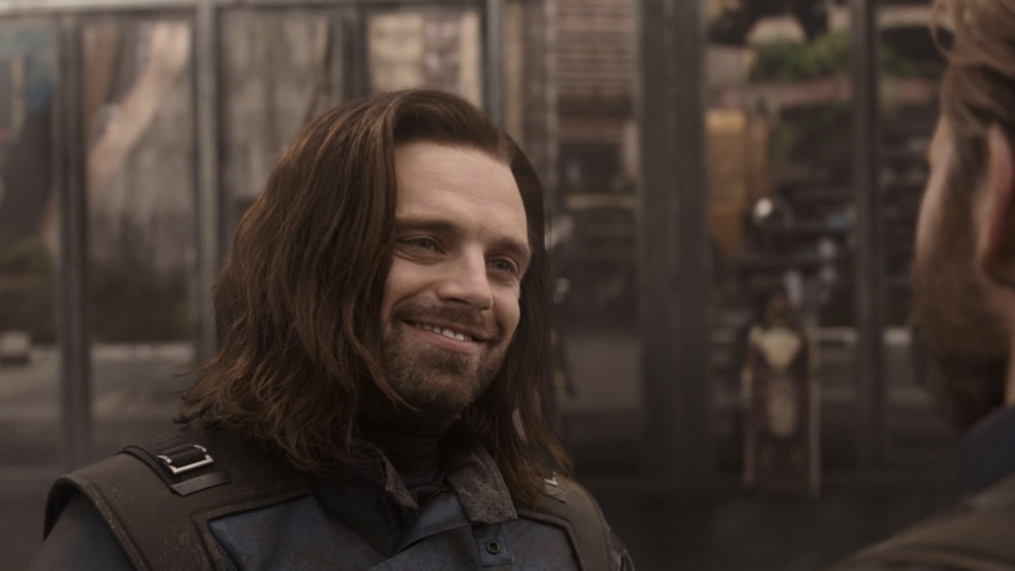 Bucky smiling at Steve in Wakanda during Avengers: Infinity War. 