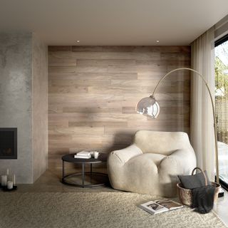 rustic style timber wall panelling in living room