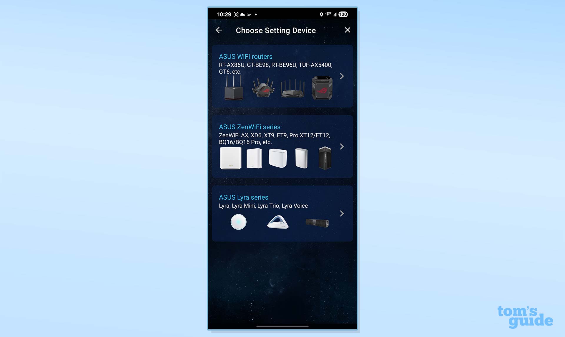A screenshot of the Asus TUF Gaming BE6500 router app.