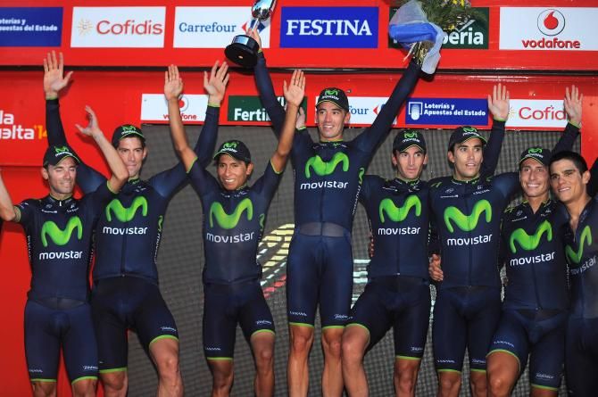 Movistar celebrates its win in the Vuelta a Espa&ntilde;a team time trial