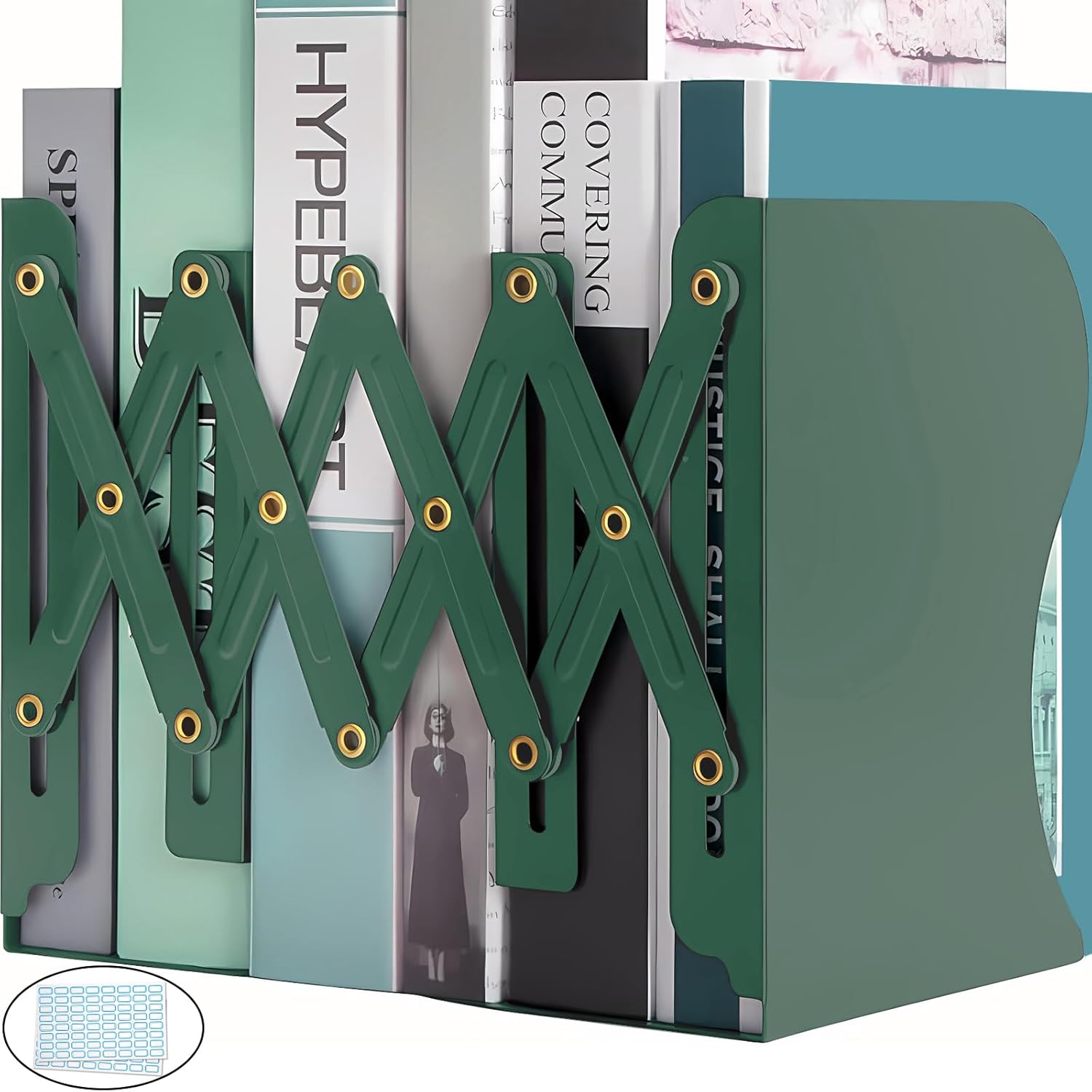 Mgood Book Ends Metal Bookends Adjustable Heavy Duty Book Stopper for Shelves Decorative Book Organiser for Library Home Classroom School Office, Green