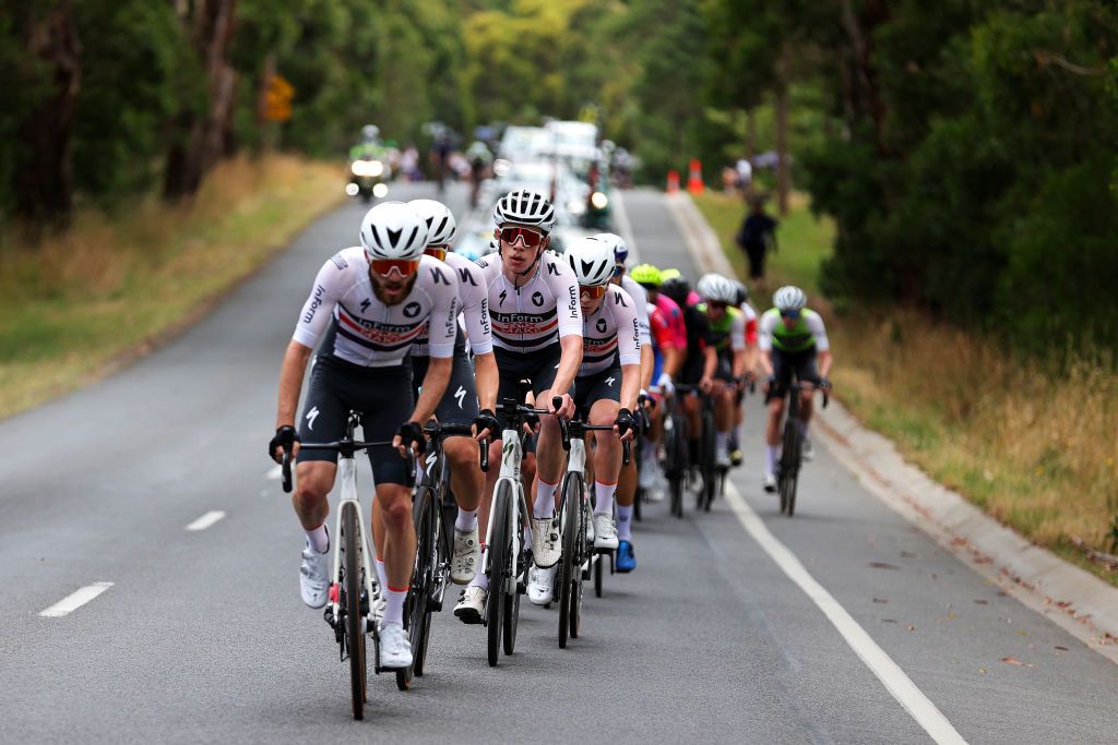 BALLARAT AUSTRALIA JANUARY 15 Carter Turnbull of Australia and Rudy Porter of Australia lead The Peloton during the Australian Cycling National Championships 2022 Mens U23 Road Race a 1392km race from Ballarat to Ballarat AusCyclingAus on January 15 2022 in Ballarat Australia Photo by Con ChronisGetty Images