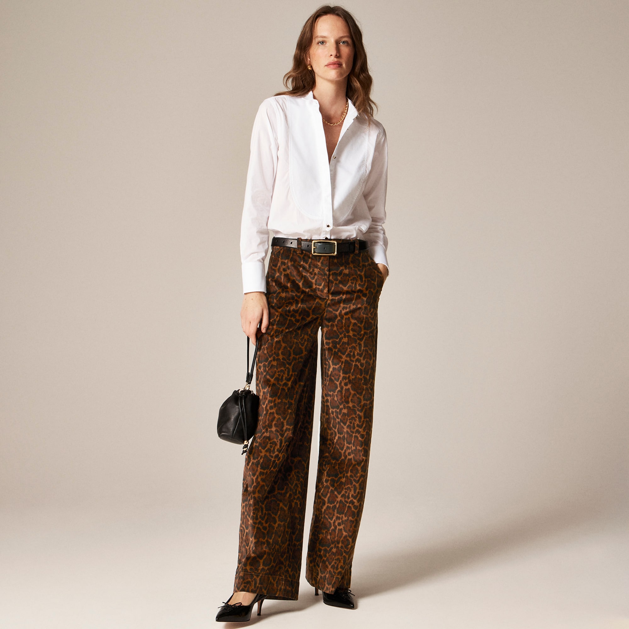 Washed Velvet Wide-Leg Trouser in Jaguar Print
