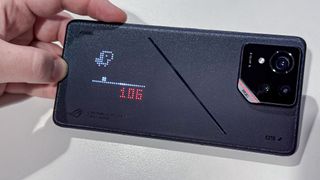 The Asus ROG Phone 9 Pro's AniMe rear lights displaying a simple game