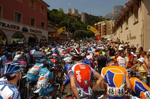 The peloton on the start line of stage two in Monaco.