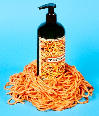 ToiletPaper Beauty soap bottle with spaghetti graphic