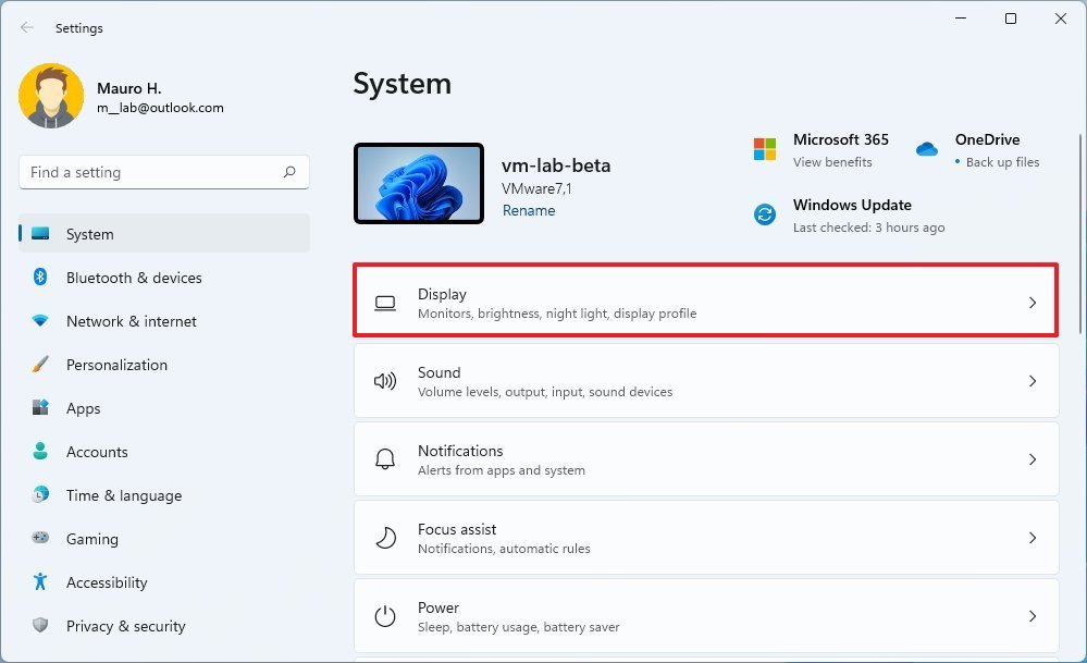 Open Display settings