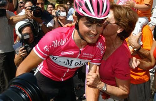 Oscar Sevilla (T-Mobile) receives a kiss from his Mum. Awww.