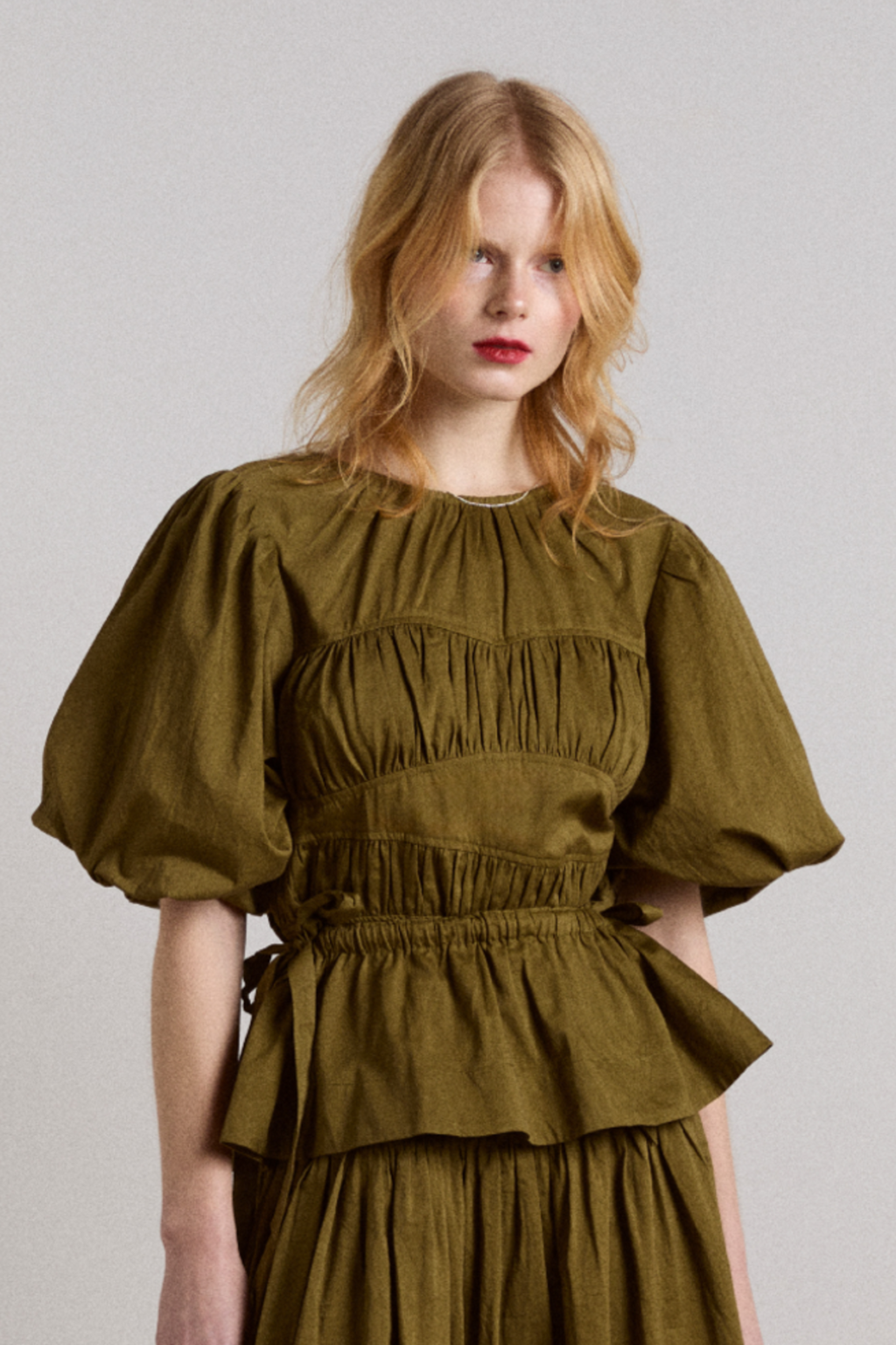 Hadley Blouse - Olive Cotton Satin