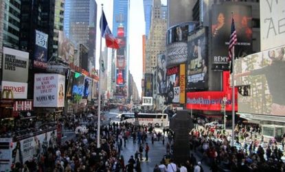 A crowd in New York City's Times Square.