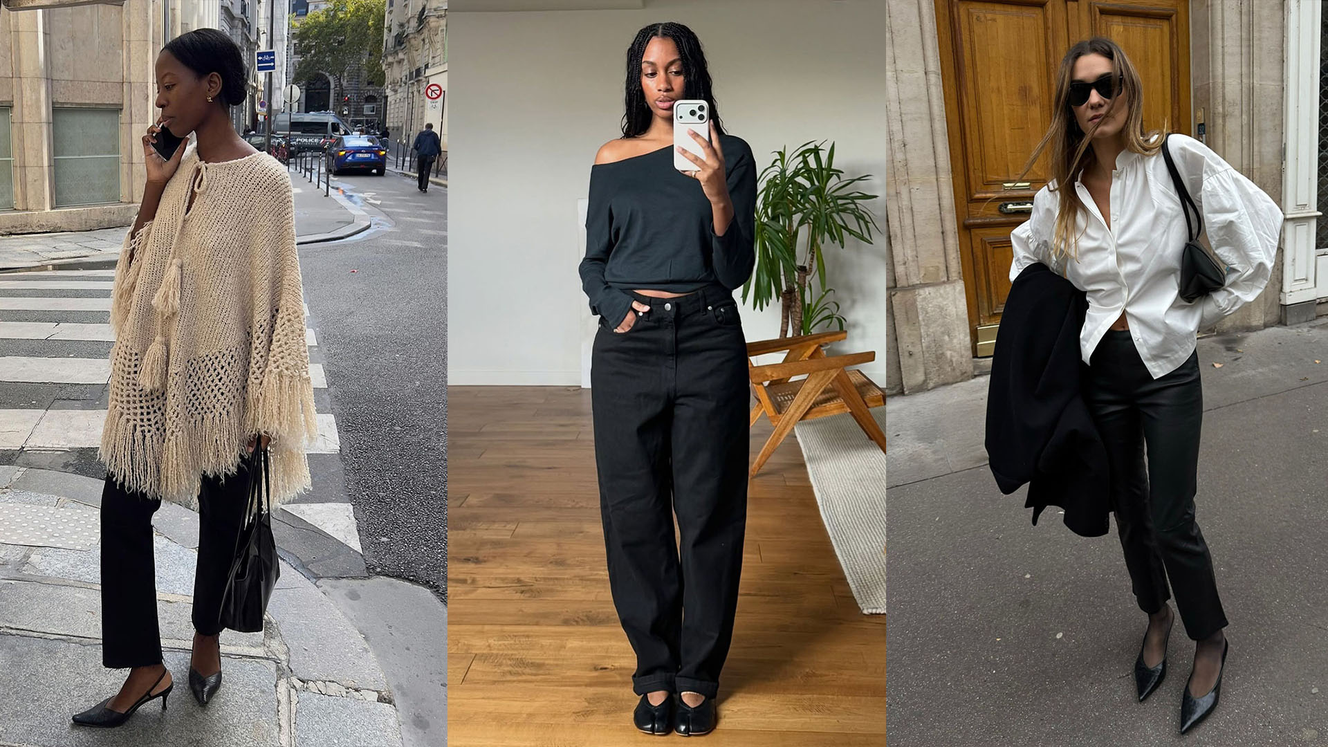 Parisian wearing chic black and white outfits 