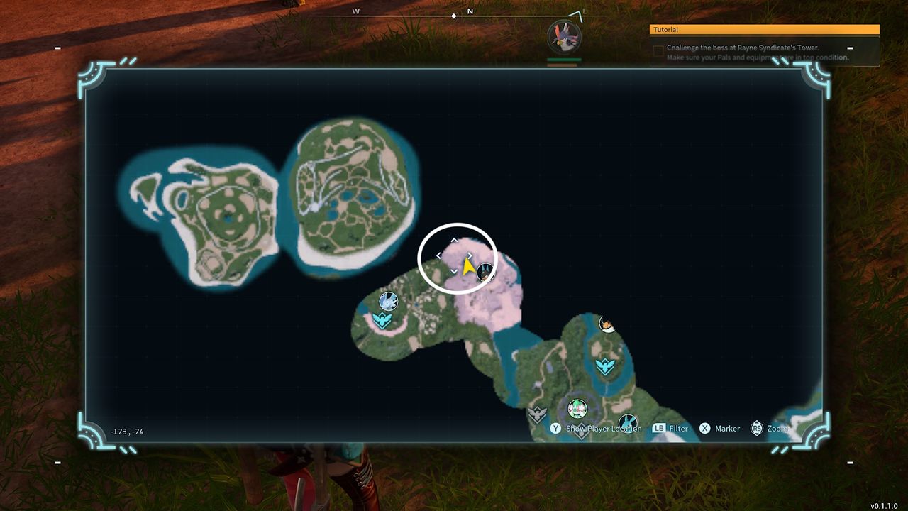 Coal locations marked on the desert biome of Palworld's map